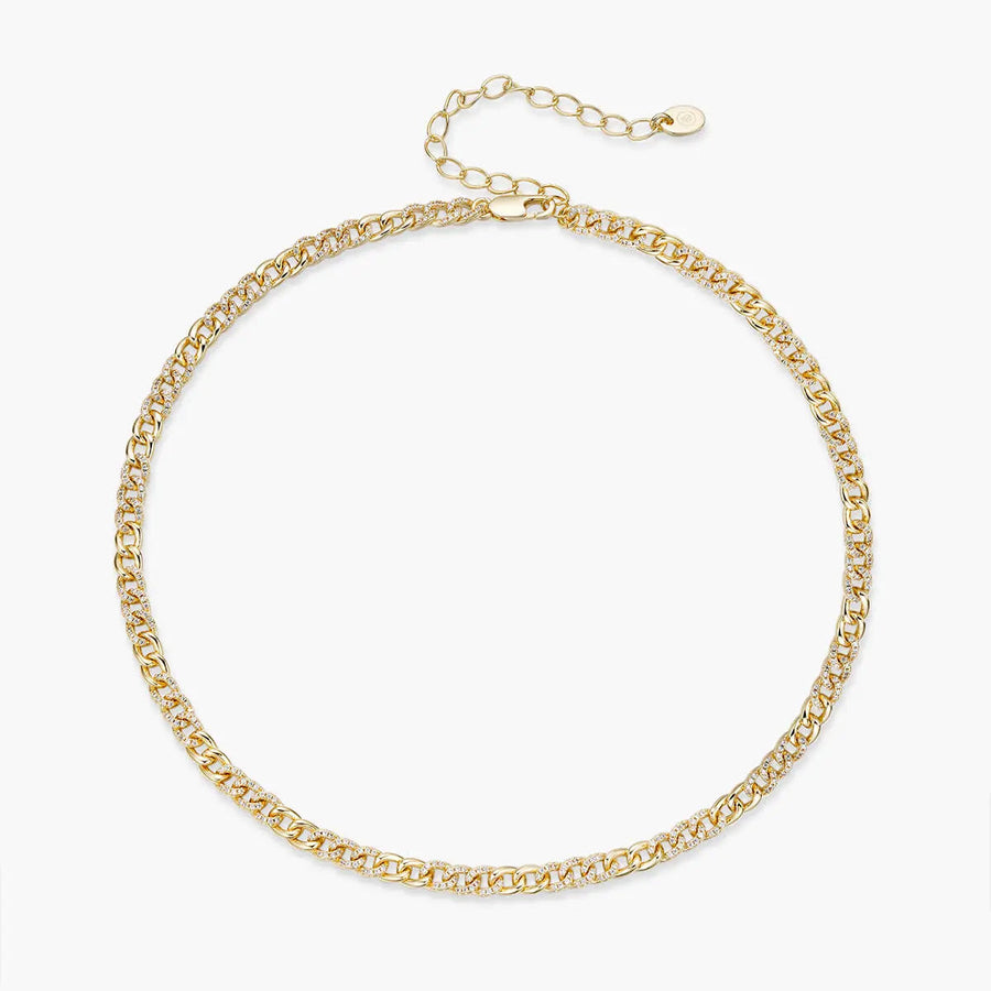 Mini Kettenhalskette mit halbem Pave-Knopf JW