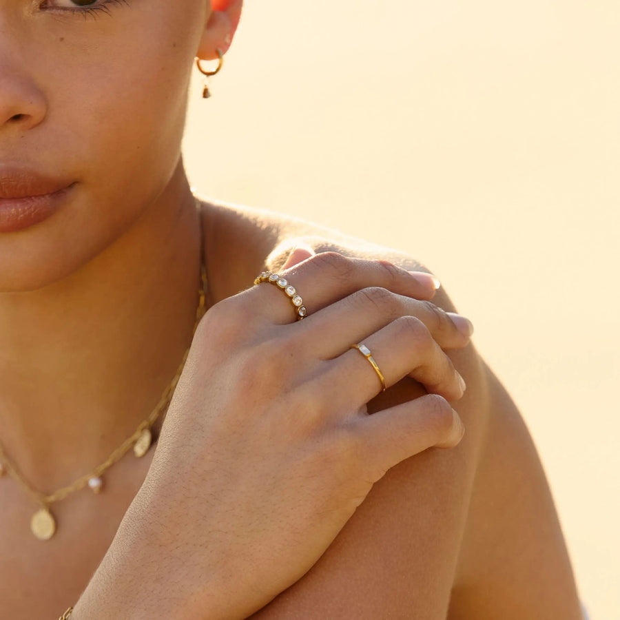 Perlenbesetzter Diamant-Ring